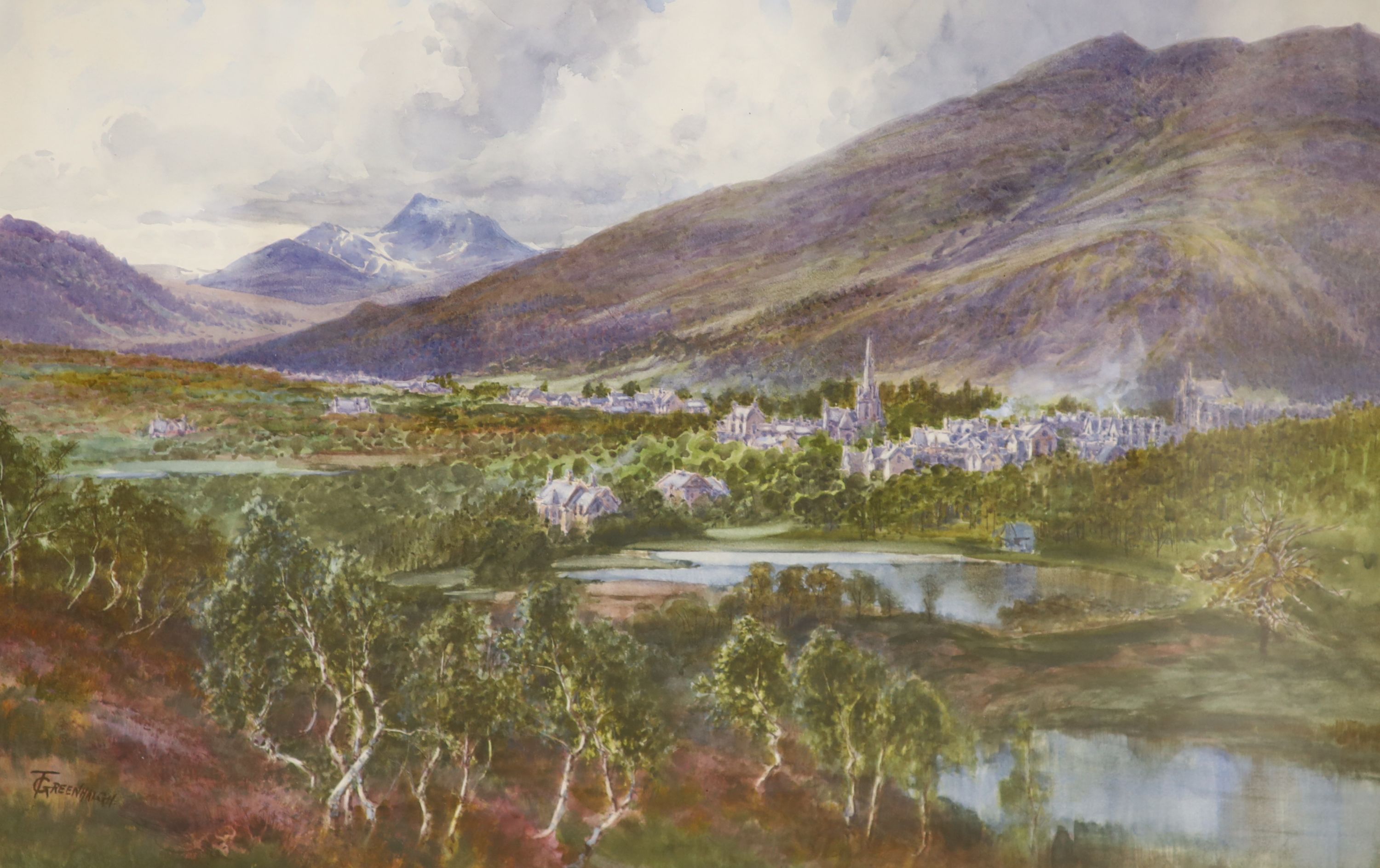 Thomas Greenhalgh (1848-1906), watercolour, View of a Scottish town, 49 x 74cm